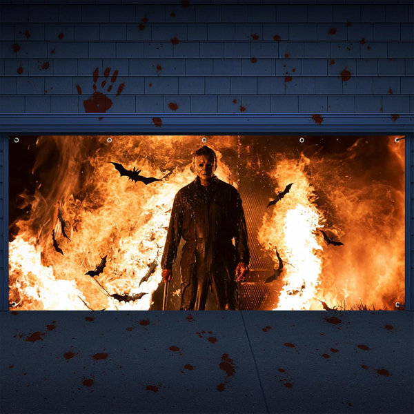 Halloween Decorations - Scary Garage Door Cover, Large Horror Banner (16 * 7 Ft) For Outdoor Parties & Photography Background Halloween Party Decor Banner Cover