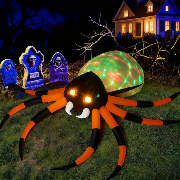 8 FT Halloween Inflatable Giant Spider Outdoor Decorations, Blow Up Spider Yard Decorations With Rotating Colorful Light And Glowing Eyes For Halloween Party Lawn Garden Outside Decor