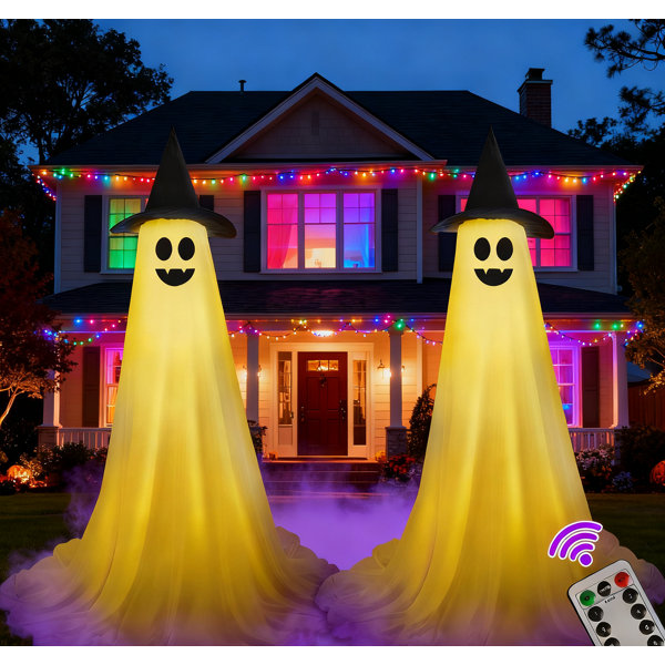 2 Pack Halloween Ghost Decor Kit - DIY Spooky Ghost Decor With 50 LED Lights & Hat, Battery Operated For Indoor Outdoor Porches Yards Gardens Lawn