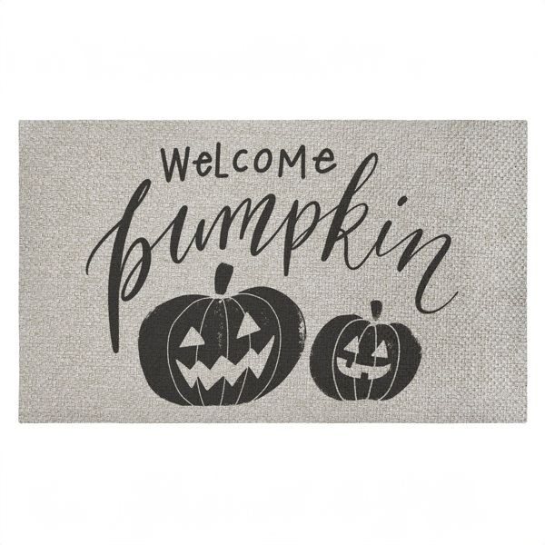 Welcome Pumpkin Minimal Outdoor Door Mat, design by Caverly Smith, 18"x30"