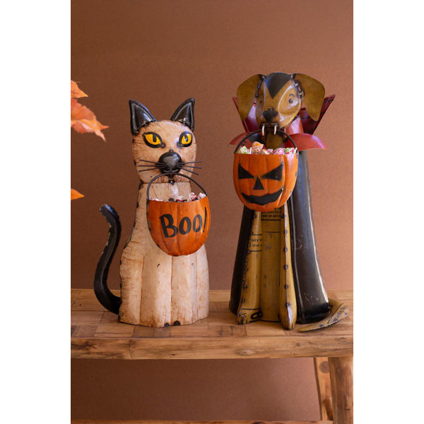 Kalaou Recycled Metal Halloween Cat and Dog Holiday Decor Set of 2 - 23"Tall