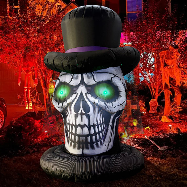 6 FT Halloween Inflatable Skeleton Head with Lace Veil Hat