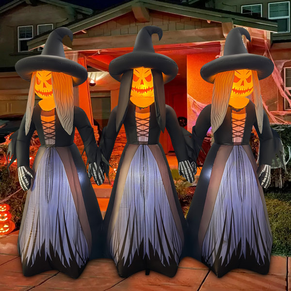 6.9 FT Halloween Inflatable Three Witches Holding Hands with Built-in LED Lights