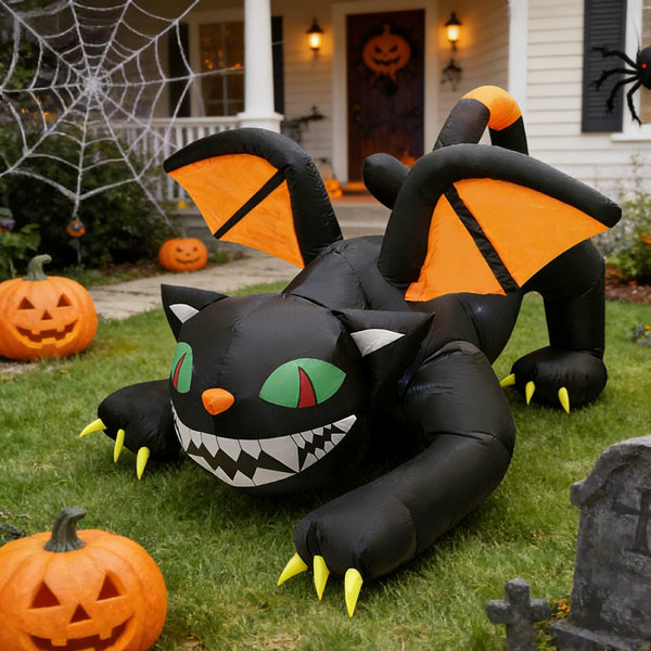 Halloween Inflatables 1.8m Black Cat Inflatable, Lighted Happy Halloween Inflatable Black Cat Indoor / Outdoor Holiday Blow Up Yard Garden Decoration