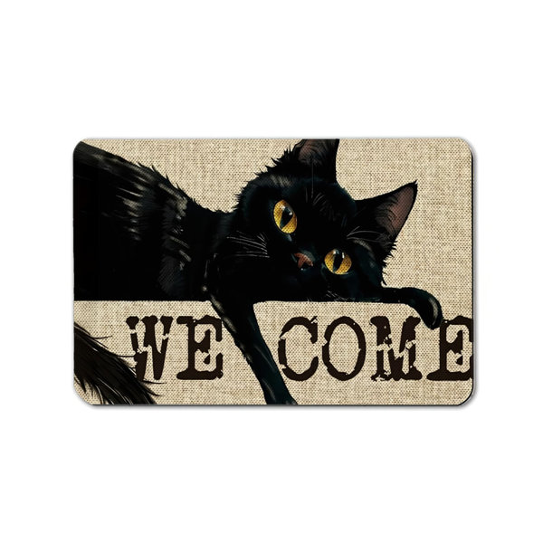 Black Cat Welcome Door Mat For Front Door, 24"X 36", Beige