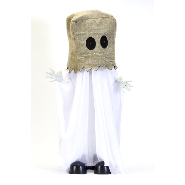 32" Animated Halloween Swaying Floor Standing Ghost with Bag over Head