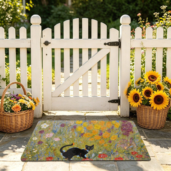 Wildflower Black Cat 24 x36 inch Welcome Mat