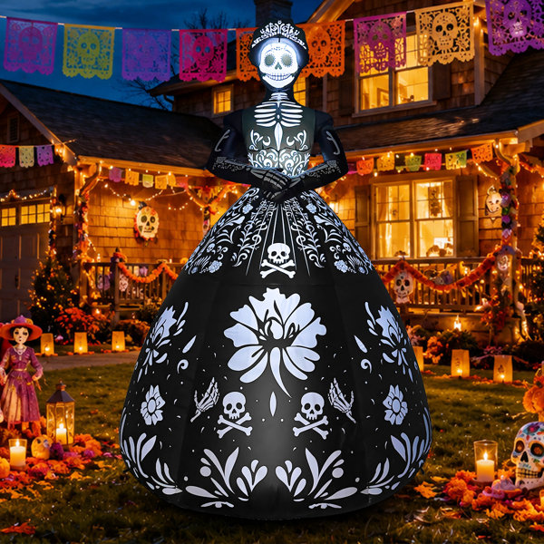 9.4 FT Halloween Inflatable Ghost Bride in Black Dress with Built-in LED Lights