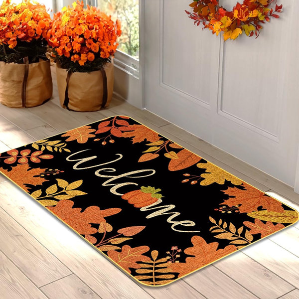 Fall Welcome Doormat – Maple Leaf Autumn Entryway Rug with Warm Seasonal Greeting