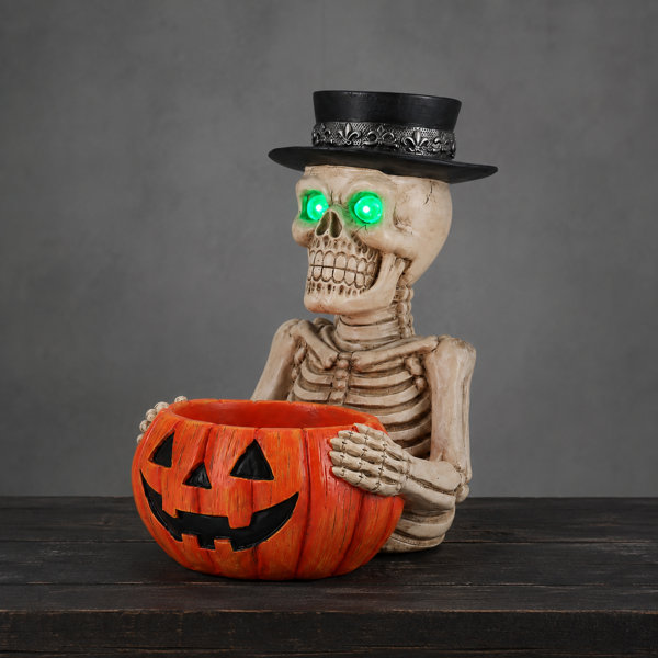 Lighted Skeleton Pumpkin Candy Bowl
