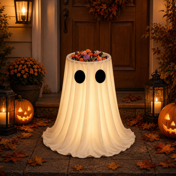 30" Light Up Halloween Ghost Candy Bowl with Timer Remote