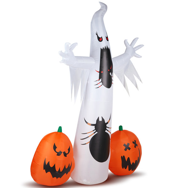 11.8 Ft Lighted Halloween Inflatable Ghost Spider Pumpkin Decoration with Built-In Fan, Giant Outdoor Yard Decoration with Stakes and Ropes