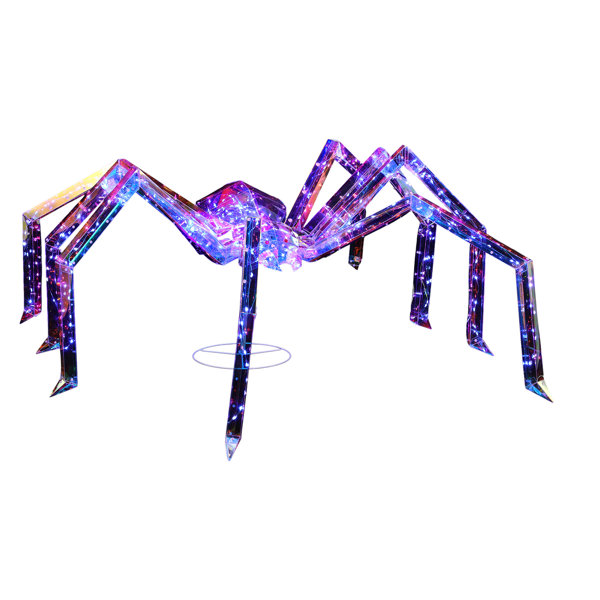 3FT Lighted Halloween Spider Decoration, Pre-Lit Iridescent Outdoor Spider with 340 Purple LED Lights, Weather-Resistant Plug-In Yard Decor for Lawn, Porch, Garden & Party