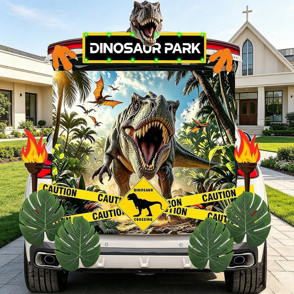 Halloween Dinosaur Trunk or Treat Car Decorations Kit for Car SUV, Halloween Decor for Garage Door Entryway Archway