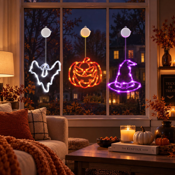 3-Pack Halloween Window Lights with Timer, Suction Cups and Dual Modes