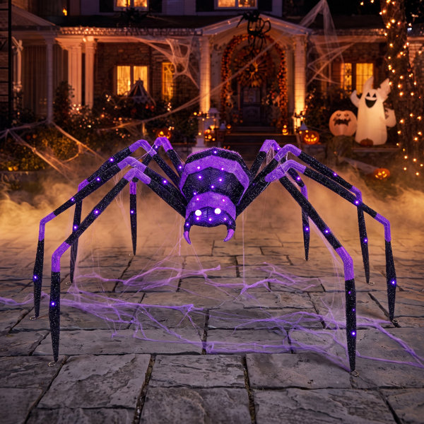 6.8 FT Giant Lighted Halloween Spider Outdoor Decoration with 128 Purple LED Flowing Lights, Plug-In Spider for Yard, Lawn & Garden