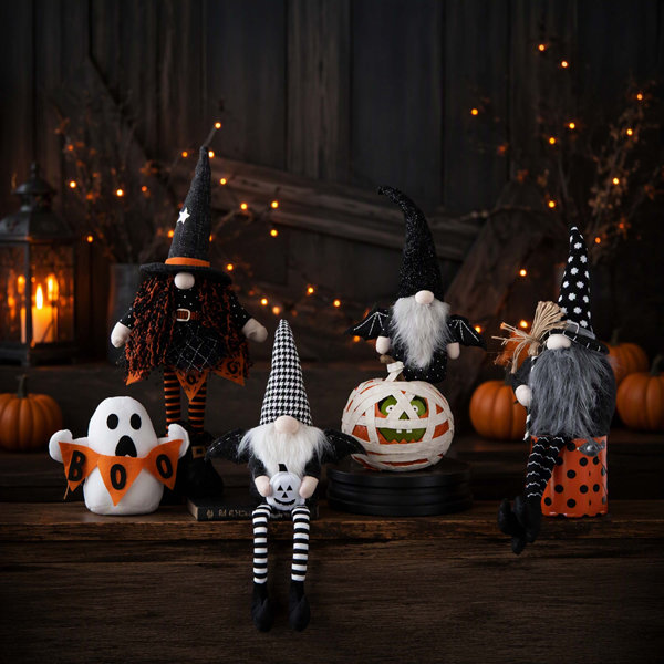 Set of 2 – 10×3×15.5” Winged Black Fabric Gnomes, Adorable Handcrafted Halloween Tabletop Decor