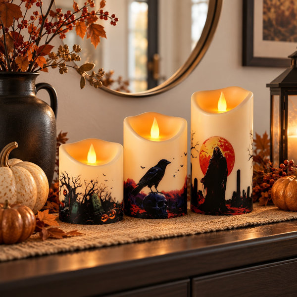 Halloween Flameless Candle Set of 3 with Remote Control