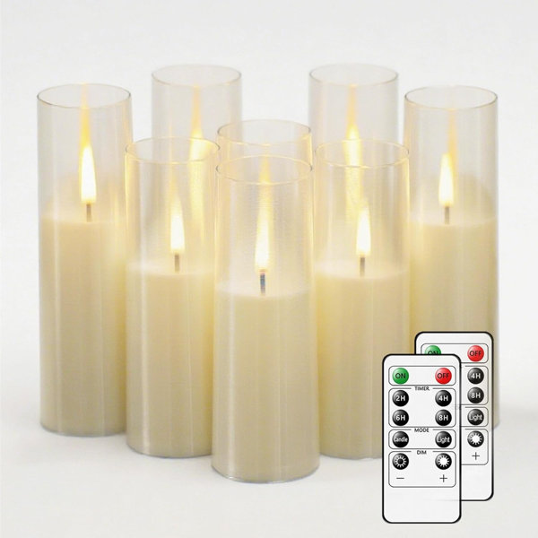 8Pcs Flameless Candles, Battery Operated Candles, LED Flickering Candles with Remote, Realistic Dancing Flame, Acrylic Ribbed Design for Home Holiday Wedding, Party D2.2 (Ivory)