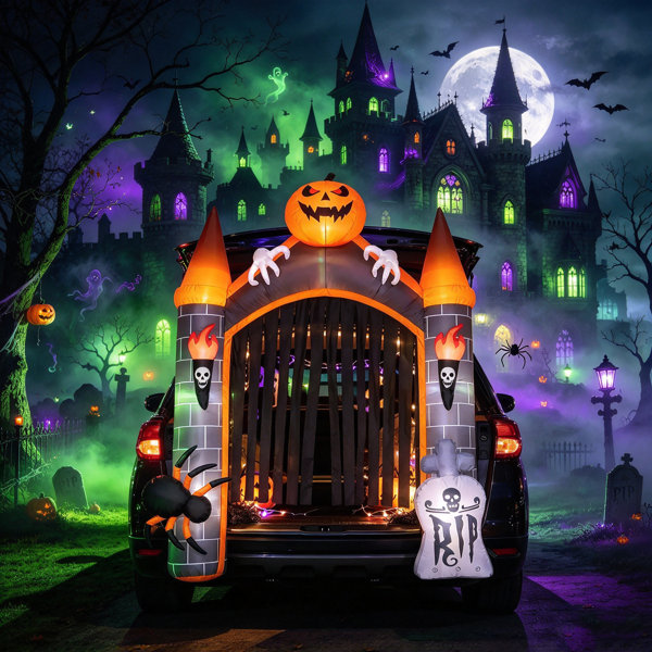 Halloween Inflatable Trunk or Treat Decor, Built-in LED Lights, Dual Power Supply for Car Trunk & Yard Lawn Halloween Party
