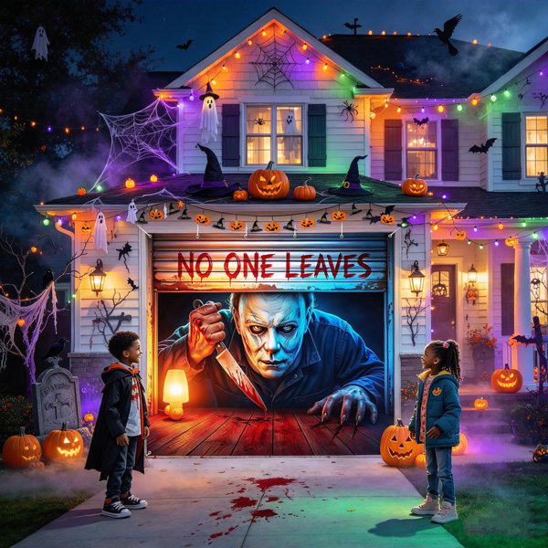 7×8 FT Halloween Garage Door Banner, Pfor single car garage decor, photo booth, video, stage and indoor & outdoor Halloween parties