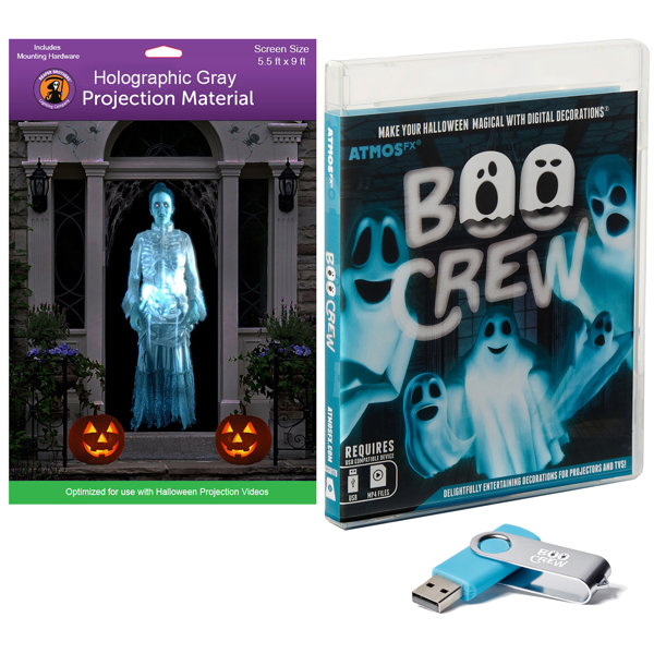 AtmosFX Boo Crew Halloween Digital Decoration on USB + 5.5 ft x 9 ft Holographic Screen