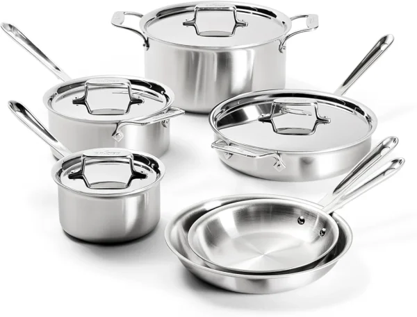 All-Clad Stainless Steel 10 Piece Cookware Set, Made In USA - D5