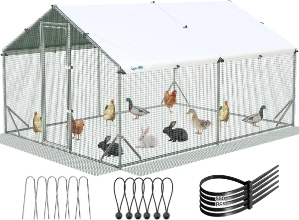 Quictent Metal Chicken Coop Run For 20+ Poultry, 12x9x6.6FT - Advanced Series