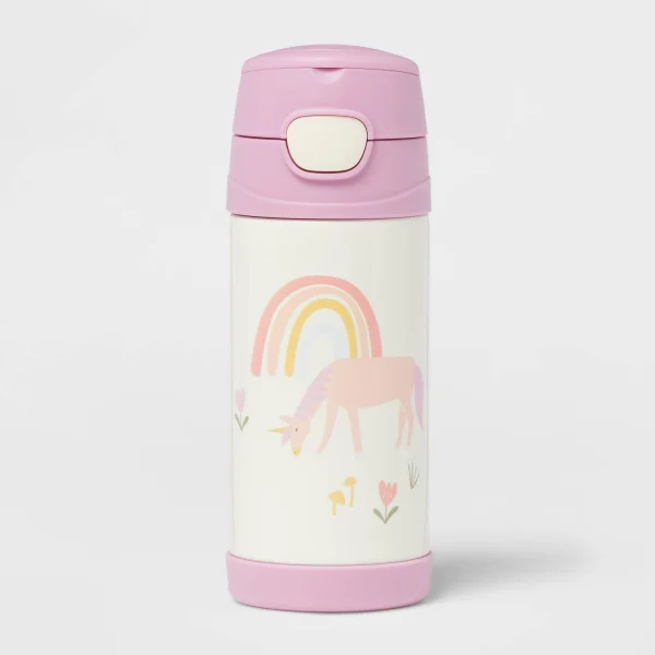 Kids' 12oz Stainless Steel Portable Drinkware Water Bottle Geometric Mint Green - Pillowfort